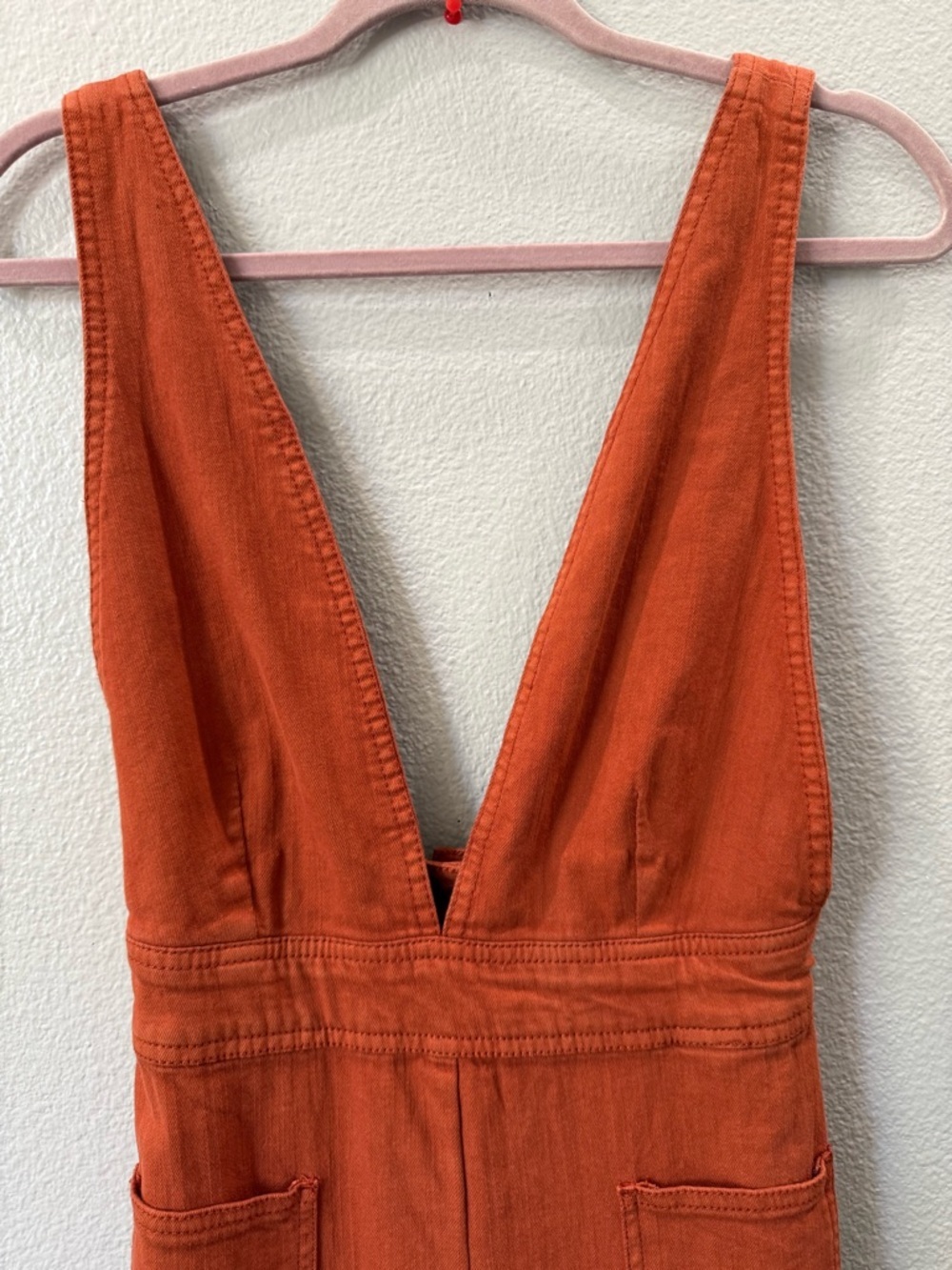 Montrez Wide Leg Jumpsuit Rust Orange Overalls Adjustable Top Boho Flare Pants - Picture 3 of 13
